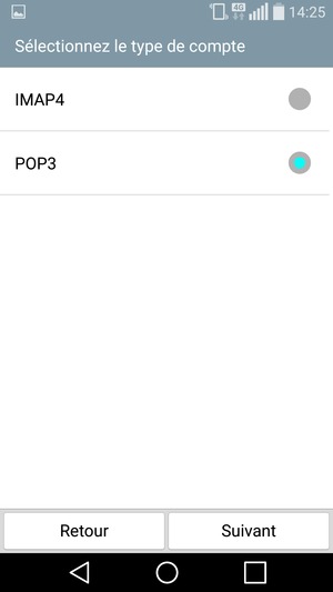Sélectionnez IMAP4 ou POP3 et sélectionnez Suivant