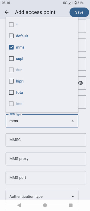 Check the mms checkbox