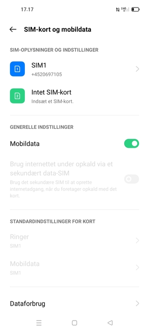 Vælg SIM1 eller SIM2