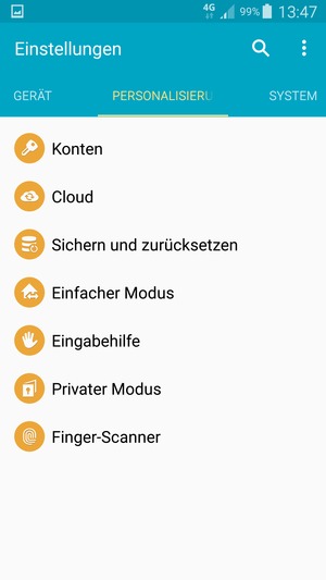 Wenn Sie diesen Bildschirm sehen, wählen Sie PERSONALISIERUNG
