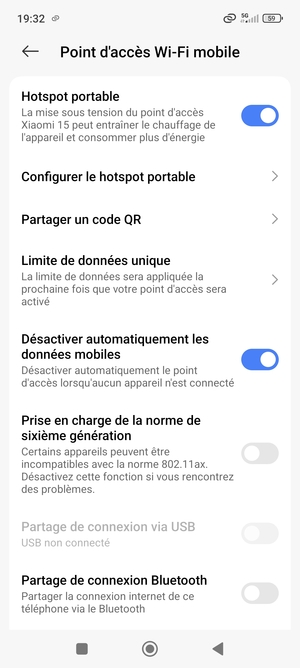 Votre téléphone est maintenant configuré pour être utilisé comme modem