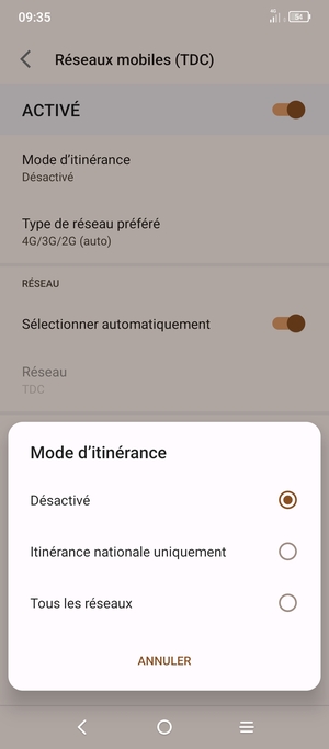 Activer ou désactiver Itinérance des données
