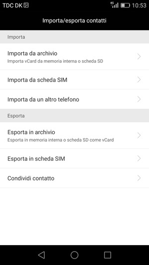 Seleziona Importa da scheda SIM