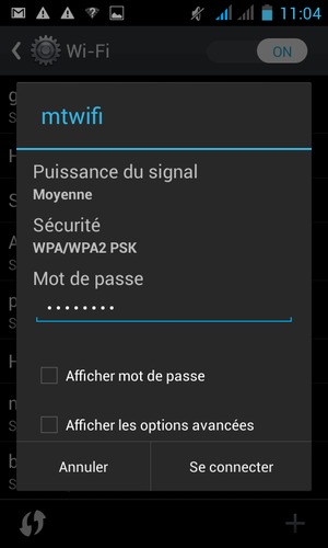 Saisissez le mot de passe du Wi-Fi et sélectionnez Se connecter