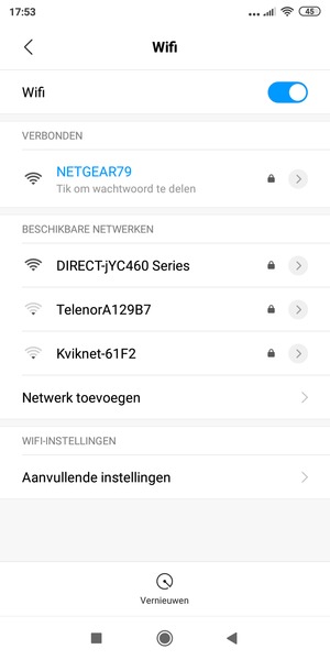 U bent nu verbonden met het WiFi-netwerk
