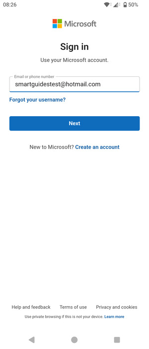 Enter your Hotmail address and select Next