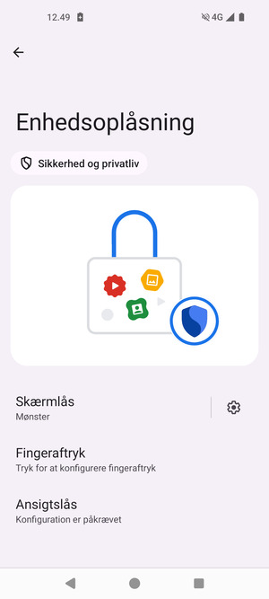 Din telefon er nu sikret med en skærmlås