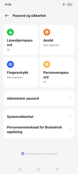 For å aktivere skjermlåsen, gå til Passord og sikkerhet-menyen og velg Låseskjermpassord