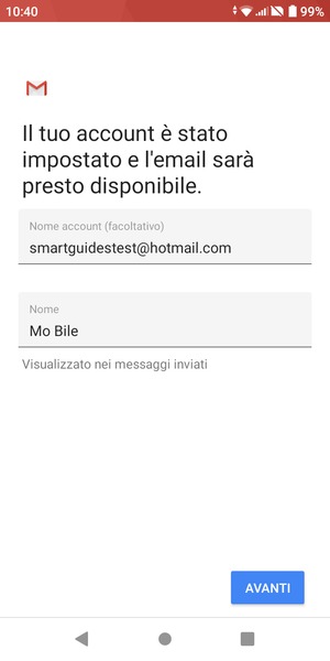 Scegli un nome per il tuo account e inserisci il tuo nome. Seleziona AVANTI