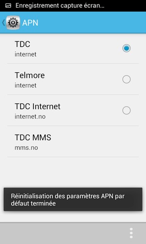 Votre téléphone va être réinitialisé avec les paramètres Internet et MMS par défaut