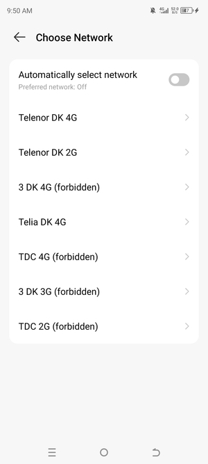 Select a network operator from the list