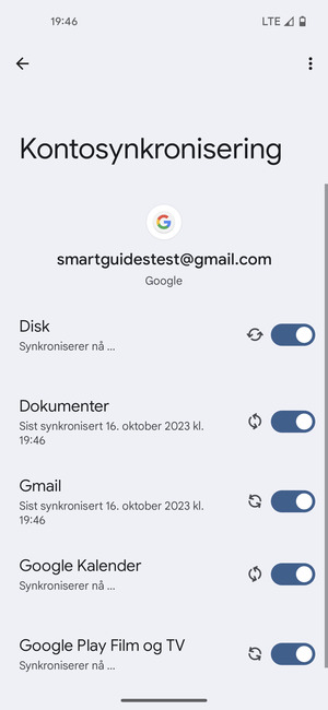 Din informasjon blir synkronisert