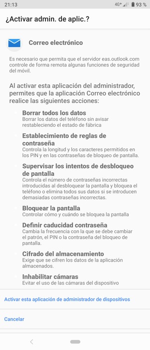 Seleccione Activar esta aplicación de administrador de dispositivos