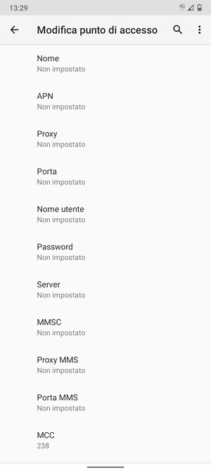 Inserisci le informazioni di Internet