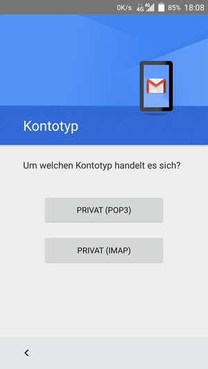 Wählen Sie PRIVAT (POP3) oder PRIVAT (IMAP)