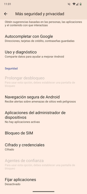 Desplácese y seleccione Bloqueo de SIM