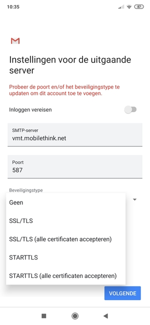 Selecteer Geen en VOLGENDE