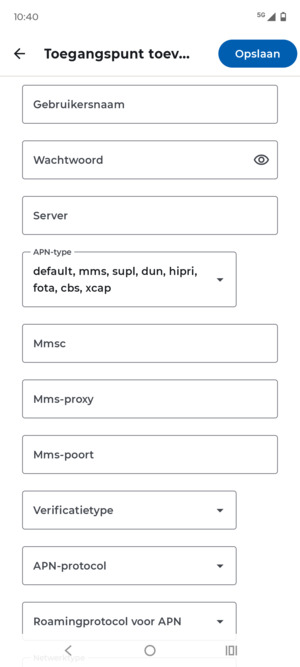 Scroll naar en selecteer APN-type