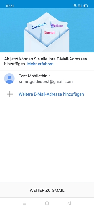 Wählen Sie WEITER ZU GMAIL