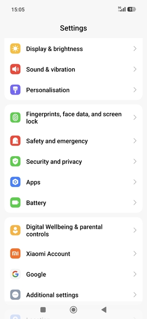 Scroll to and select Fingerprints, face data, and screen lock