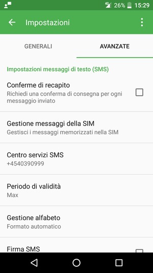 Seleziona Centro servizi SMS