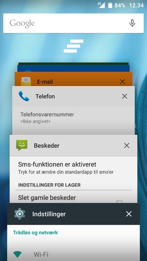 Vælg Luk alle for at lukke alle åbne apps