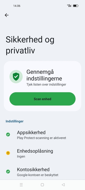 For at aktivere din skærmlås, gå til menuen Sikkerhed og privatliv og vælg Enhedsoplåsning