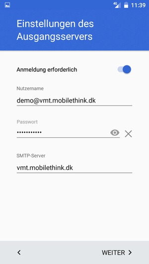 Geben Sie die Server-Adresse für ausgehende Post ein