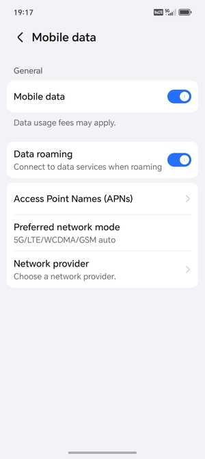 Turn Data roaming on or off