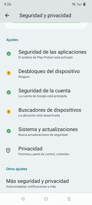 Para cambiar el PIN de la tarjeta SIM, vaya al menú Seguridad y privacidad y seleccione Más seguridad y privacidad