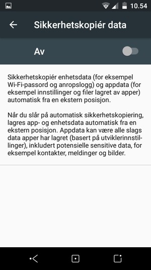 Slå på Sikkerhetskopiér data