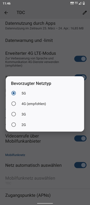 Wählen Sie die gewünschte Option