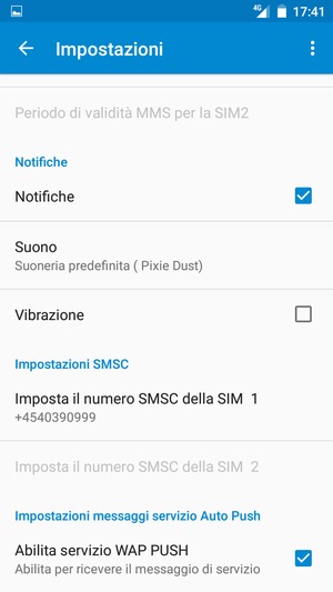 Scorri e seleziona Imposta il numero SMSC della SIM