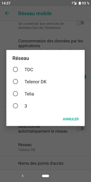 Sélectionnez un opérateur réseau dans la liste