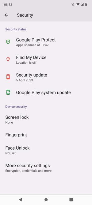 To change the PIN for the SIM card, go to the Security menu and select More security settings