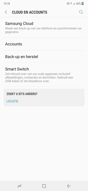 Keer terug naar het Cloud en accounts menu en selecteer Accounts
