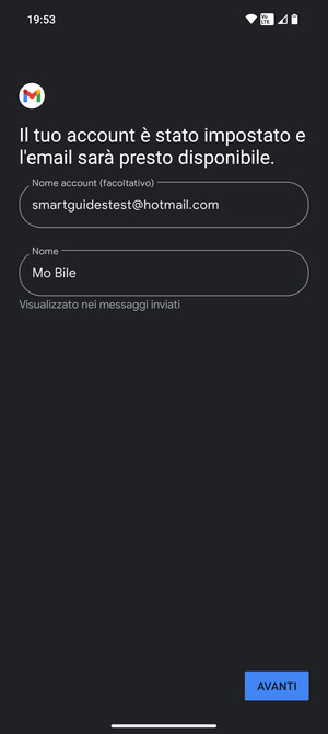 Scegli un nome per il tuo account e inserisci il tuo nome. Seleziona AVANTI