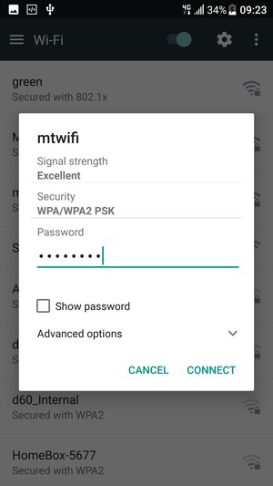 Enter the Wi-Fi password and select CONNECT