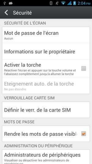 Sélectionnez Définir le verr. de la carte SIM