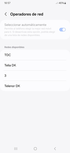 Seleccione un operador de red de la lista