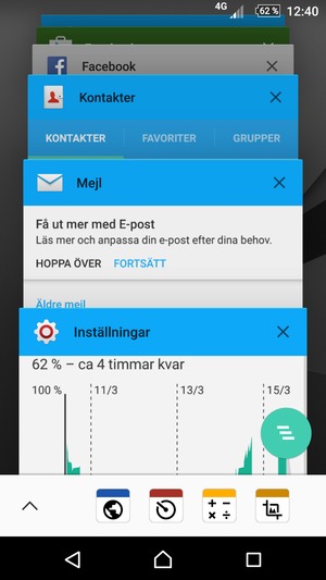 Svep appar åt höger för att stänga dem