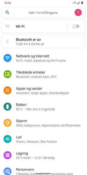 Velg Nettverk og internett