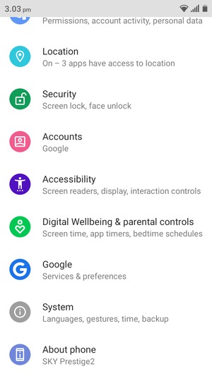 Scroll to and select Security