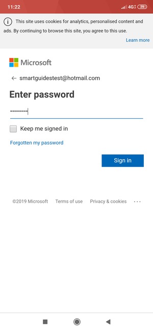 Enter your  Hotmail password and select Sign in