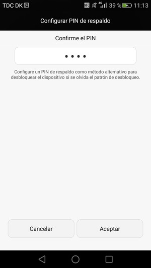 Confirme PIN de respaldo y seleccione Aceptar