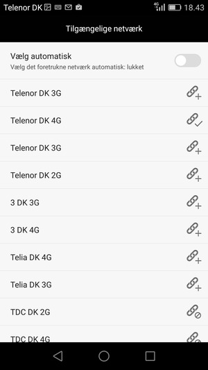 Vælg en netværksudbyder fra listen