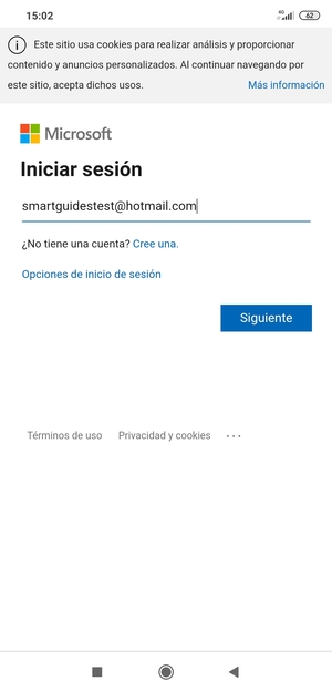 Introduzca su dirección de Hotmail y seleccione Siguiente