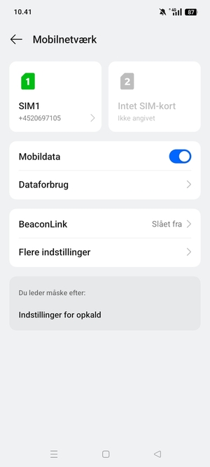 Vælg SIM1 eller SIM2