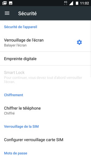 Pour activer votre écran de verrouillage, allez dans le menu Sécurité et sélectionnez Verrouillage de l'écran