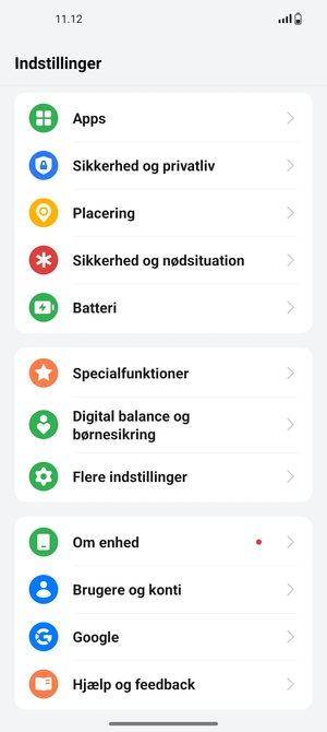 Scroll til og vælg Sikkerhed og privatliv